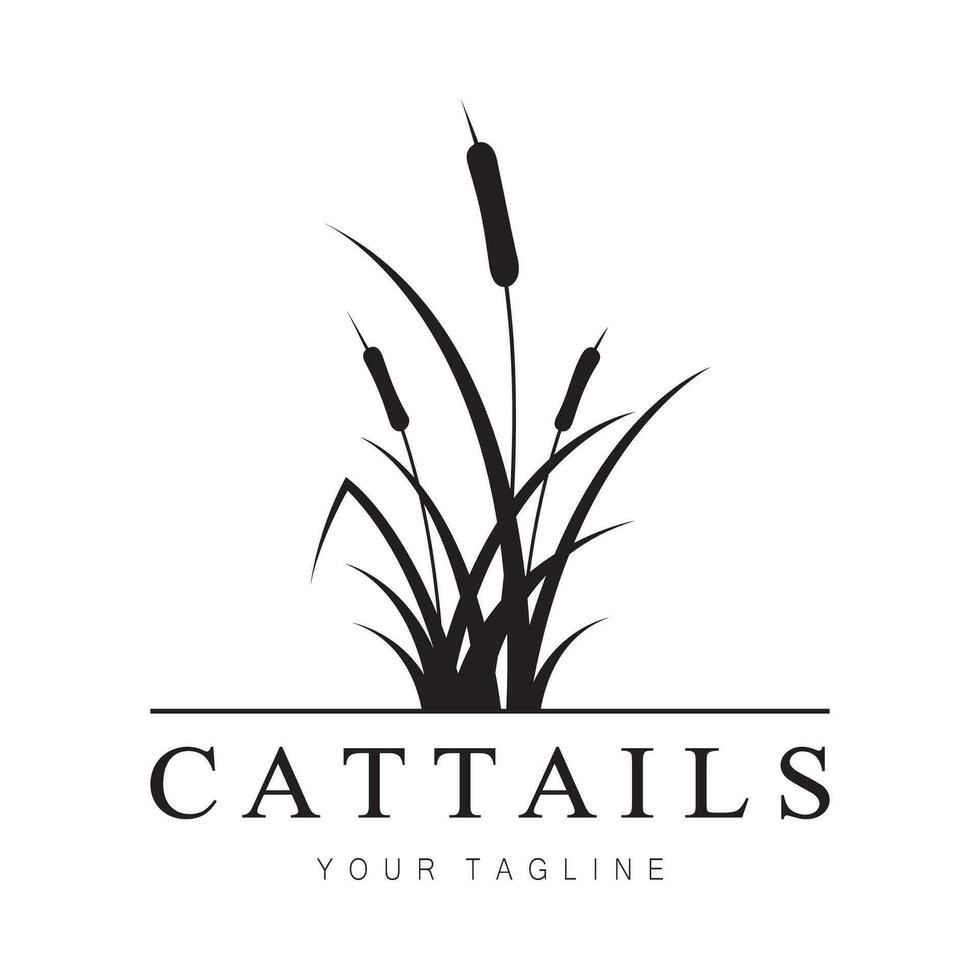 cattails of rivier- riet gras fabriek logo ontwerp, aquatisch planten, moeras, wild gras vector