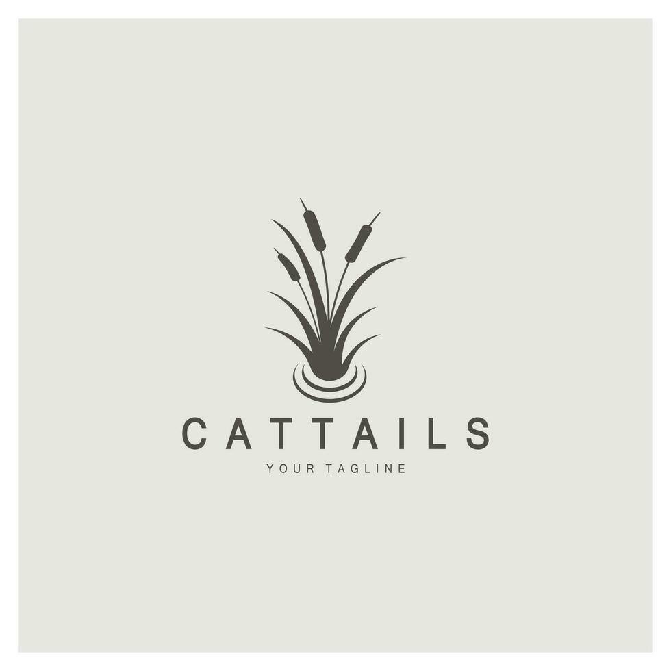 cattails of rivier- riet gras fabriek logo ontwerp, aquatisch planten, moeras, wild gras vector