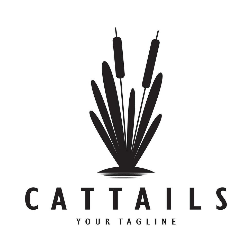 cattails of rivier- riet gras fabriek logo ontwerp, aquatisch planten, moeras, wild gras vector