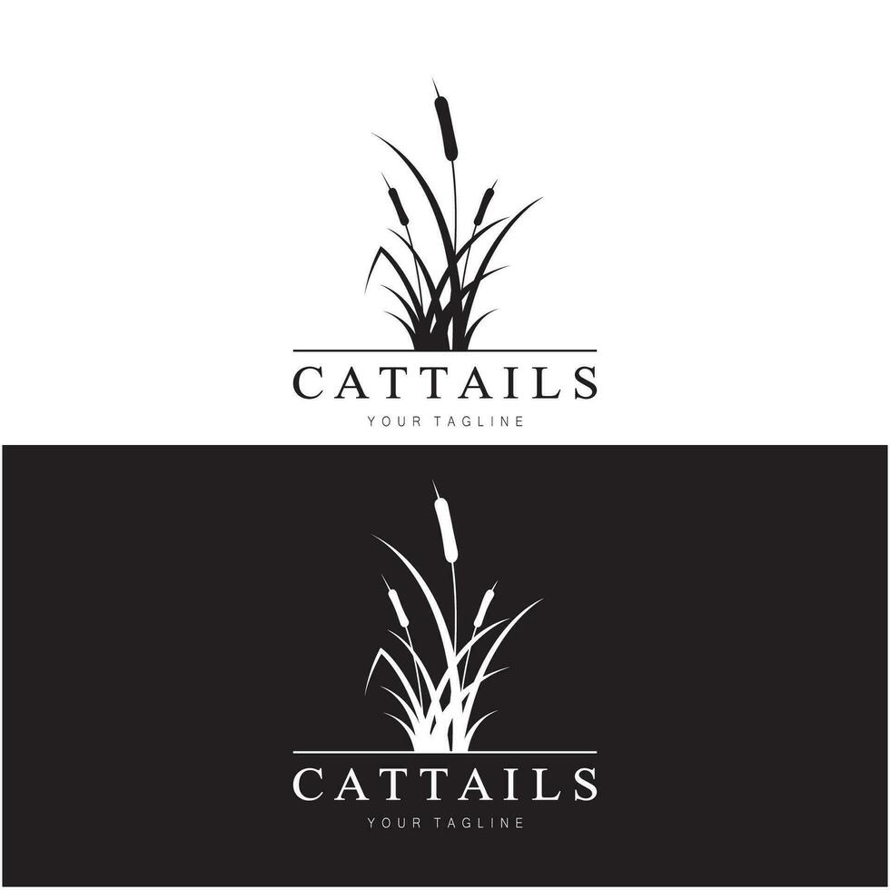 cattails of rivier- riet gras fabriek logo ontwerp, aquatisch planten, moeras, wild gras vector