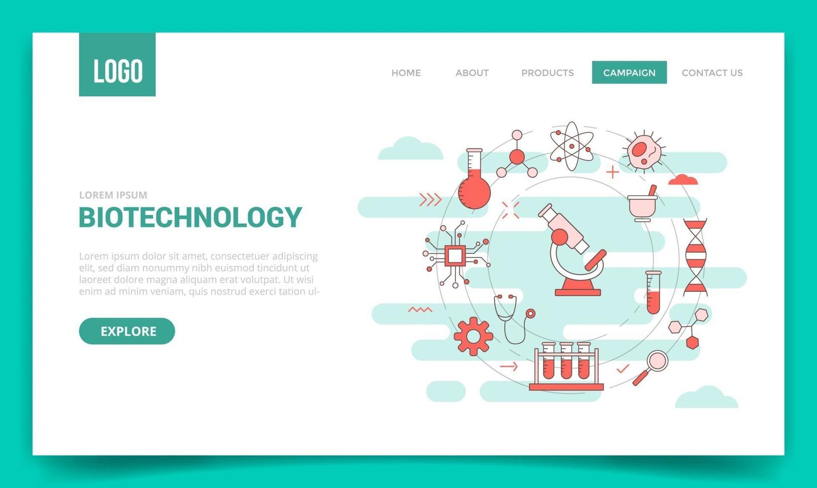 biotechnologieconcept met cirkelpictogram voor websitesjabloon vector