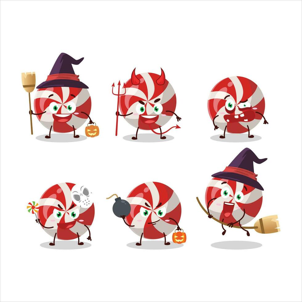 halloween uitdrukking emoticons met tekenfilm karakter van rood snoep vector