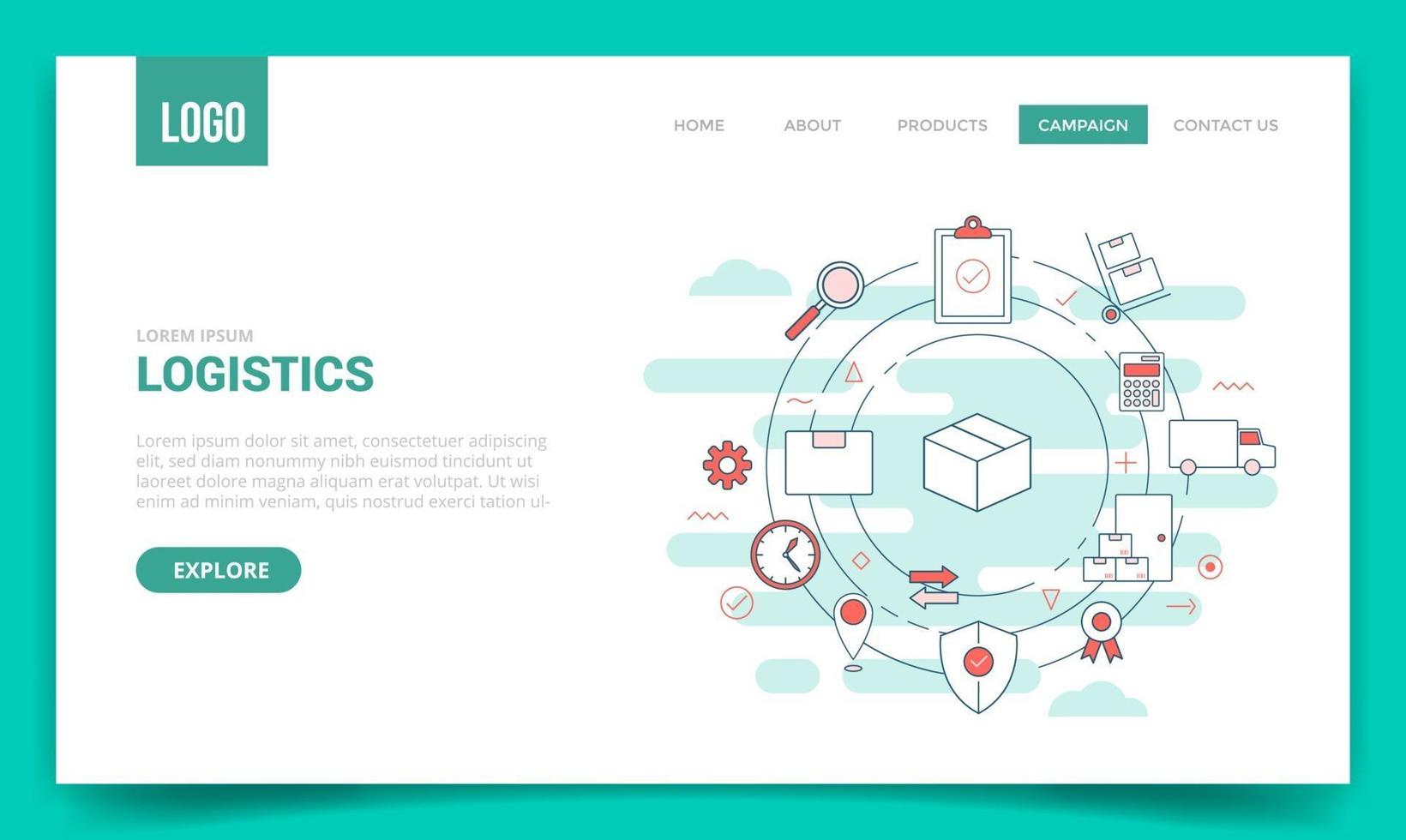 logistiek leveringsconcept met cirkelpictogram voor websitesjabloon vector