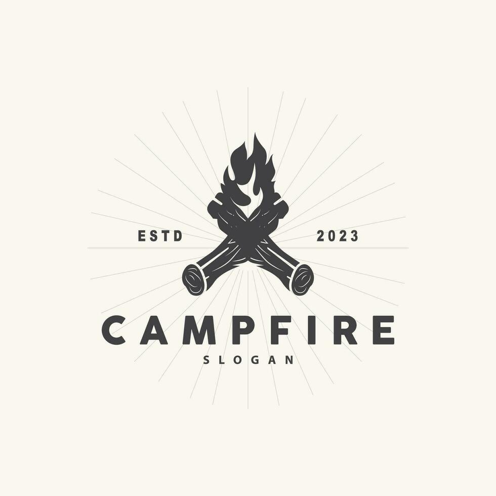 kampvuur logo, vreugdevuur vector, avontuur ontwerp retro wijnoogst illustratie gemakkelijk camping hout brand vector