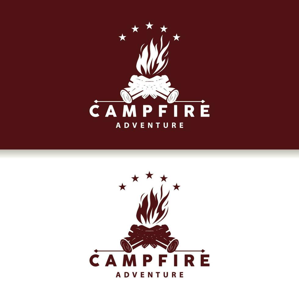 kampvuur logo, vreugdevuur vector, avontuur ontwerp retro wijnoogst illustratie gemakkelijk camping hout brand vector