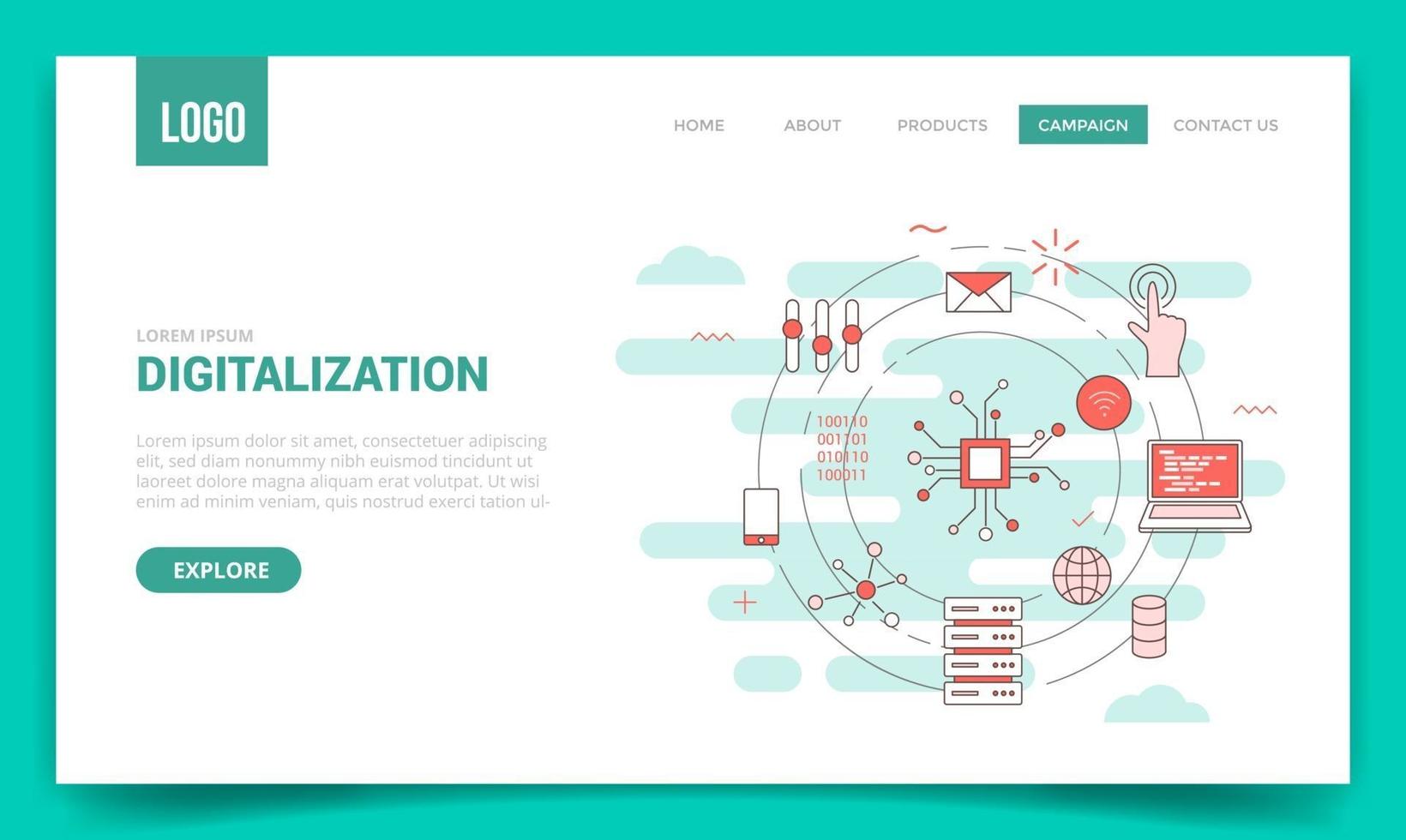 digitaliseringsconcept met cirkelpictogram voor websitesjabloon vector