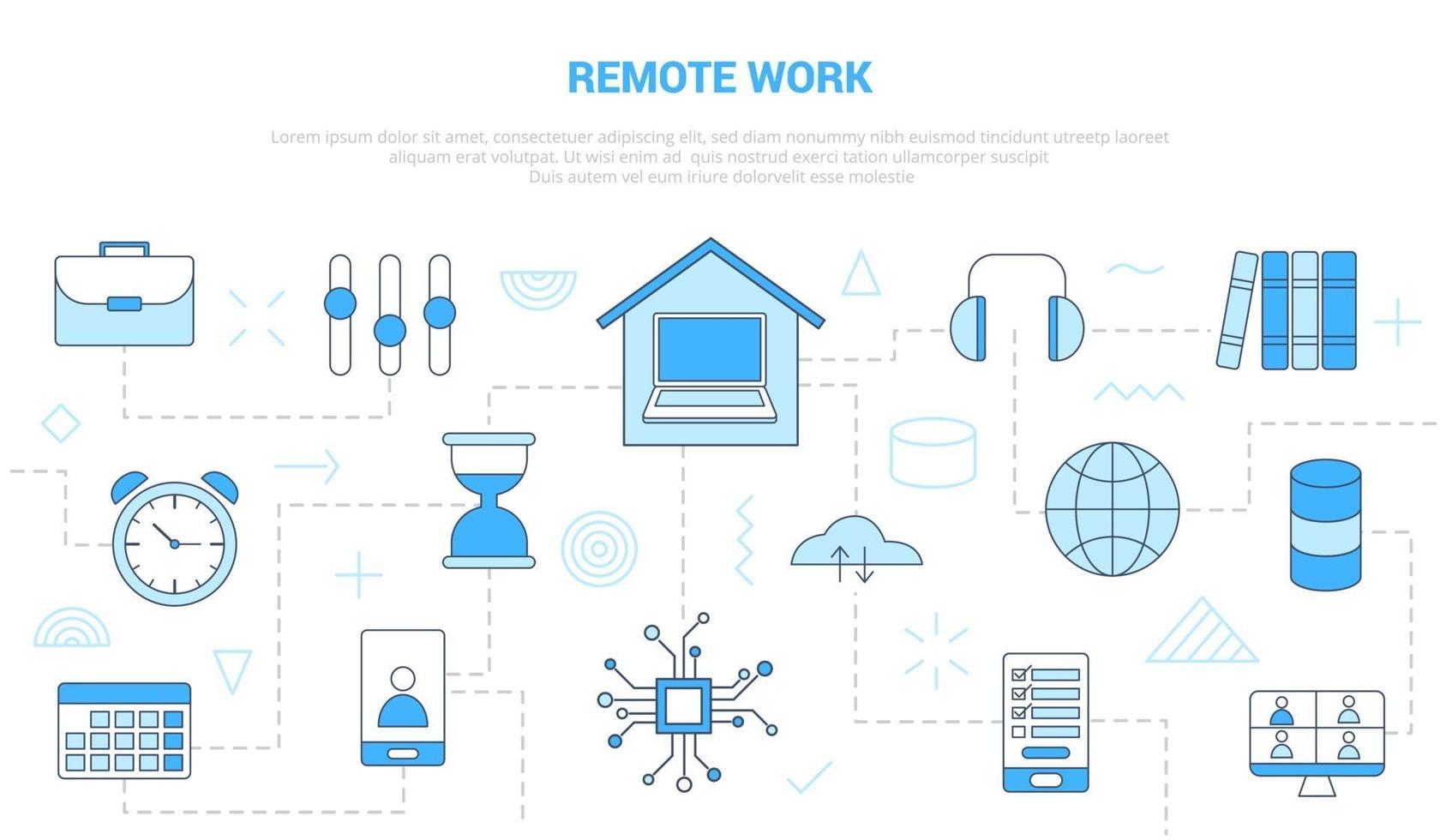 werken op afstand met pictogrammenset sjabloonbanner vector