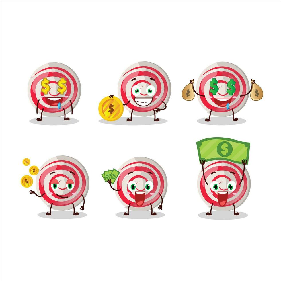 spiraal wit snoep tekenfilm karakter met schattig emoticon brengen geld vector