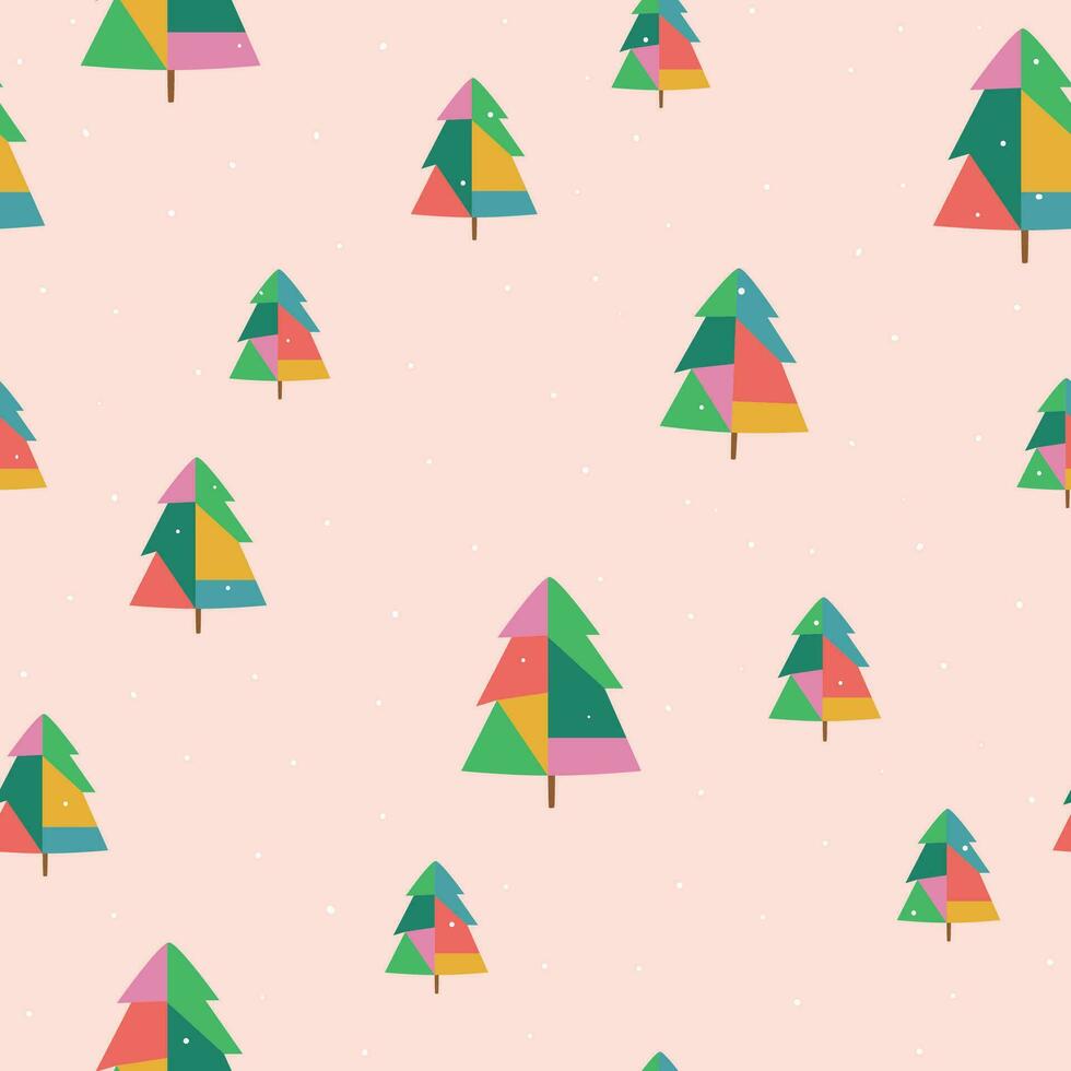 lapwerk Kerstmis boom naadloos patroon. roze winter vakantie herhaling achtergrond met dekbed vacht bomen. vector nieuw jaar afdrukken, inpakken papier, verpakking, behang, textiel, kleding stof, gemakkelijk oppervlakte ontwerp.