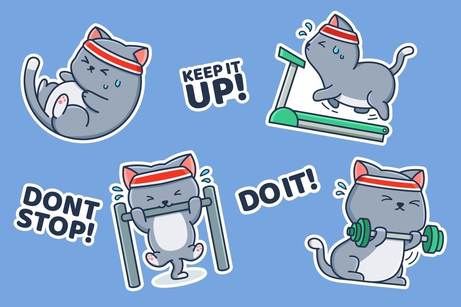 leuke workout kat cartoon sticker vector