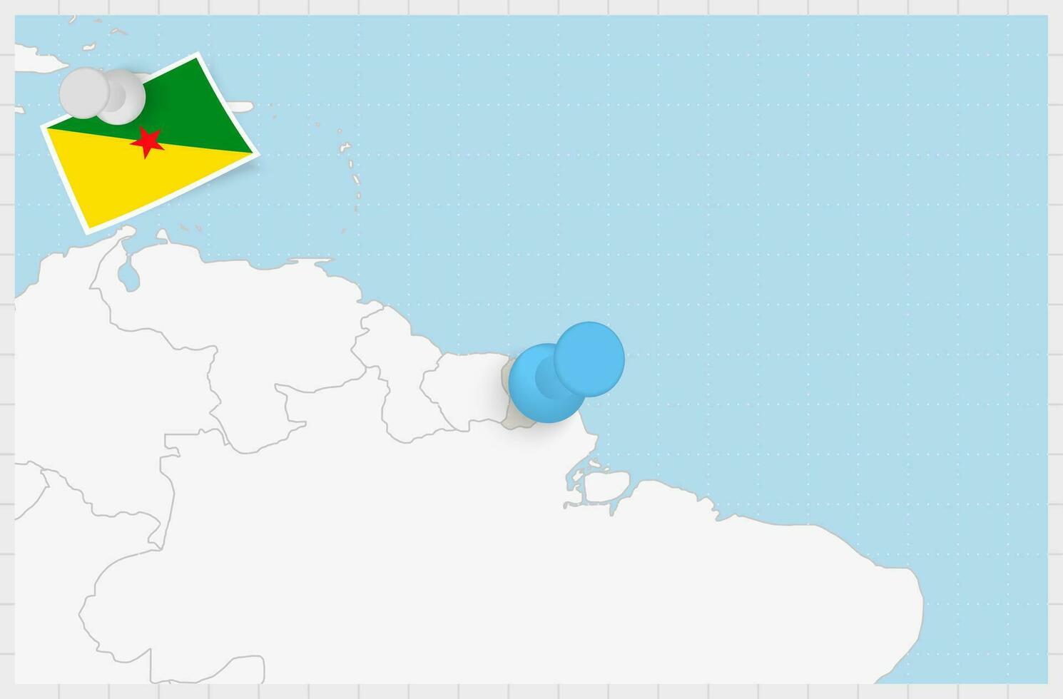 kaart van Frans Guyana met een vastgemaakt blauw pin. vastgemaakt vlag van Frans Guyana. vector