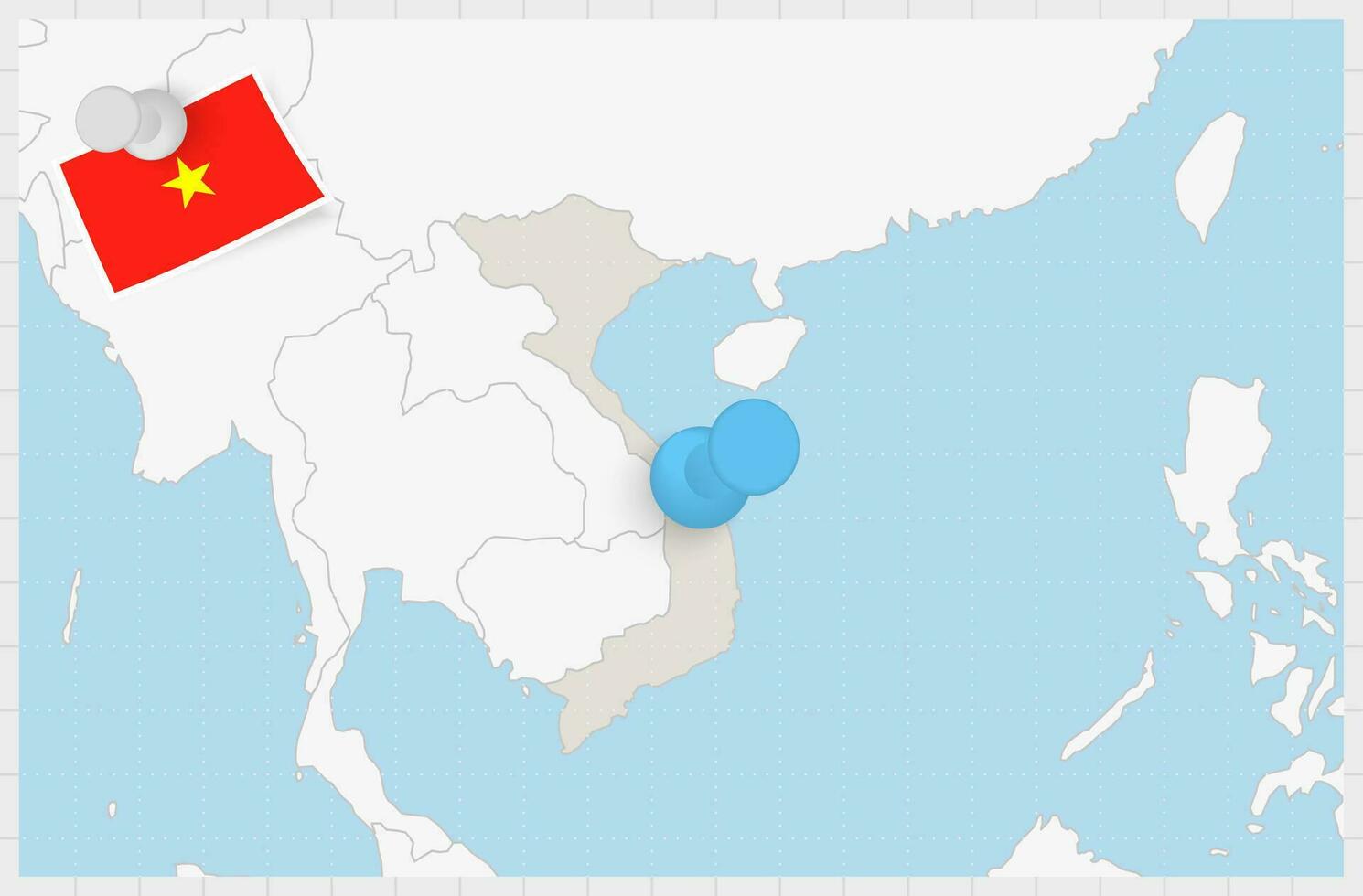 kaart van Vietnam met een vastgemaakt blauw pin. vastgemaakt vlag van Vietnam. vector