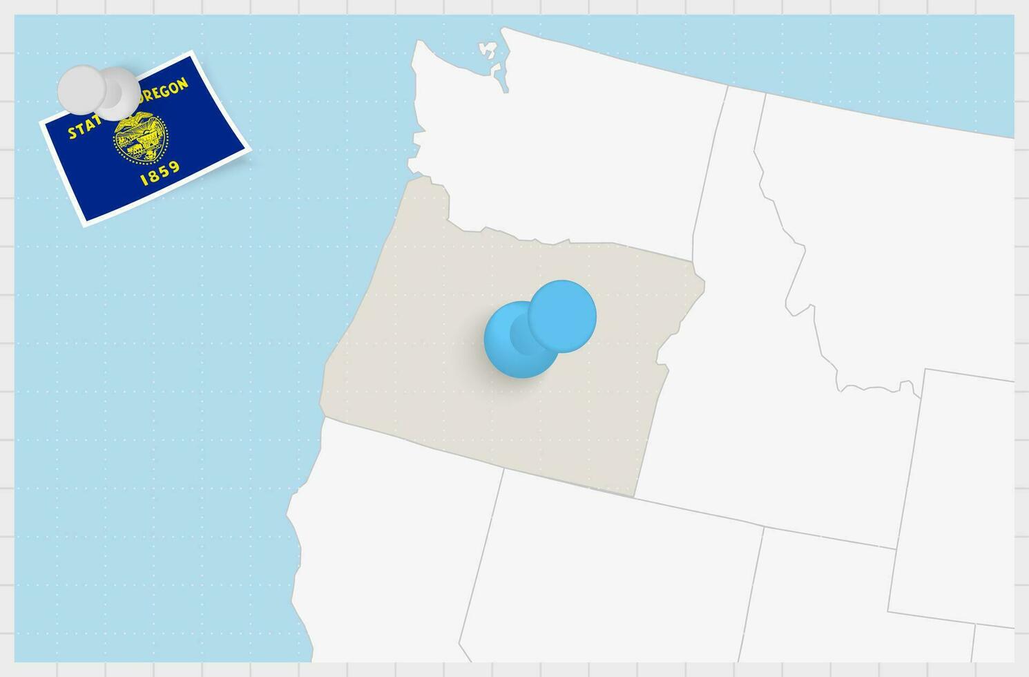 kaart van Oregon met een vastgemaakt blauw pin. vastgemaakt vlag van Oregon. vector