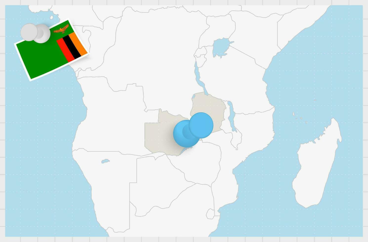 kaart van Zambia met een vastgemaakt blauw pin. vastgemaakt vlag van Zambia. vector