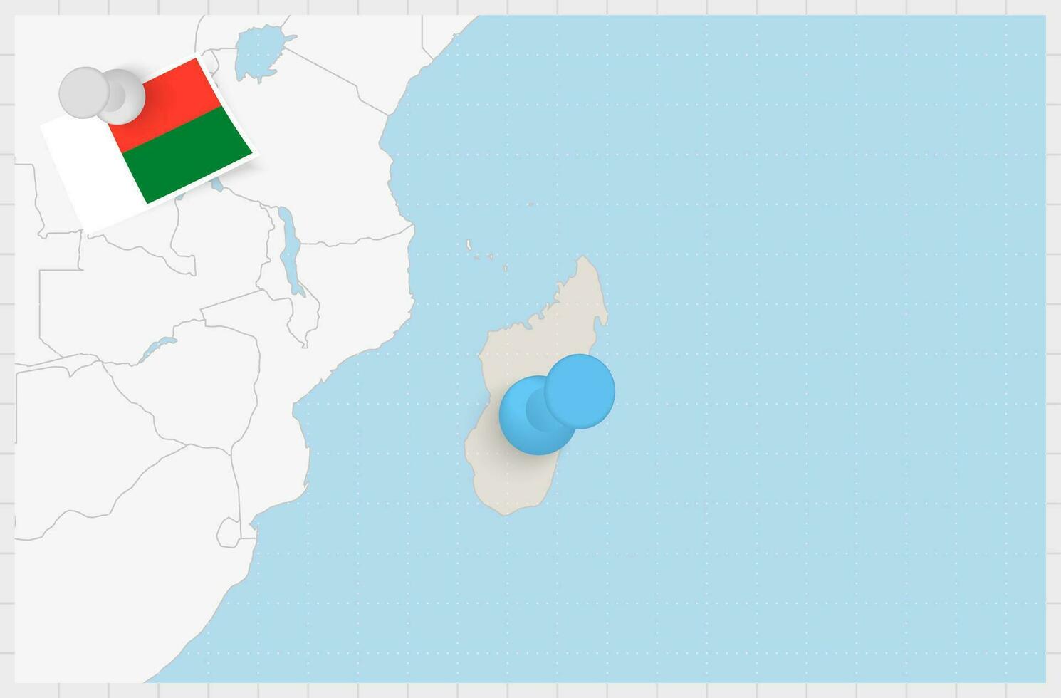 kaart van Madagascar met een vastgemaakt blauw pin. vastgemaakt vlag van Madagascar. vector