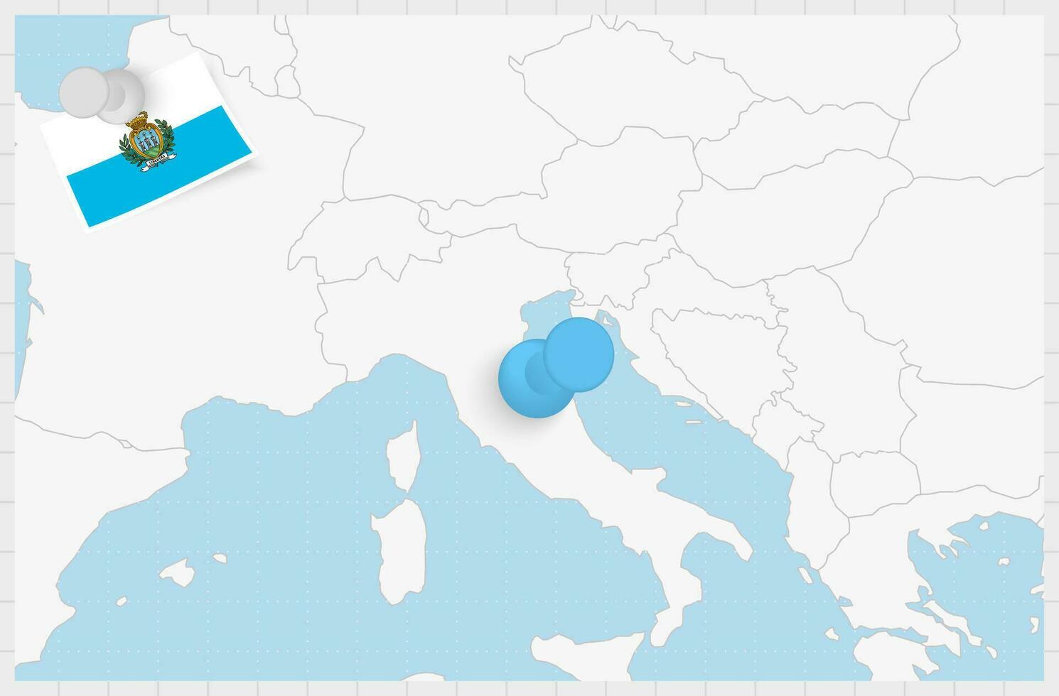 kaart van san marino met een vastgemaakt blauw pin. vastgemaakt vlag van san marino. vector
