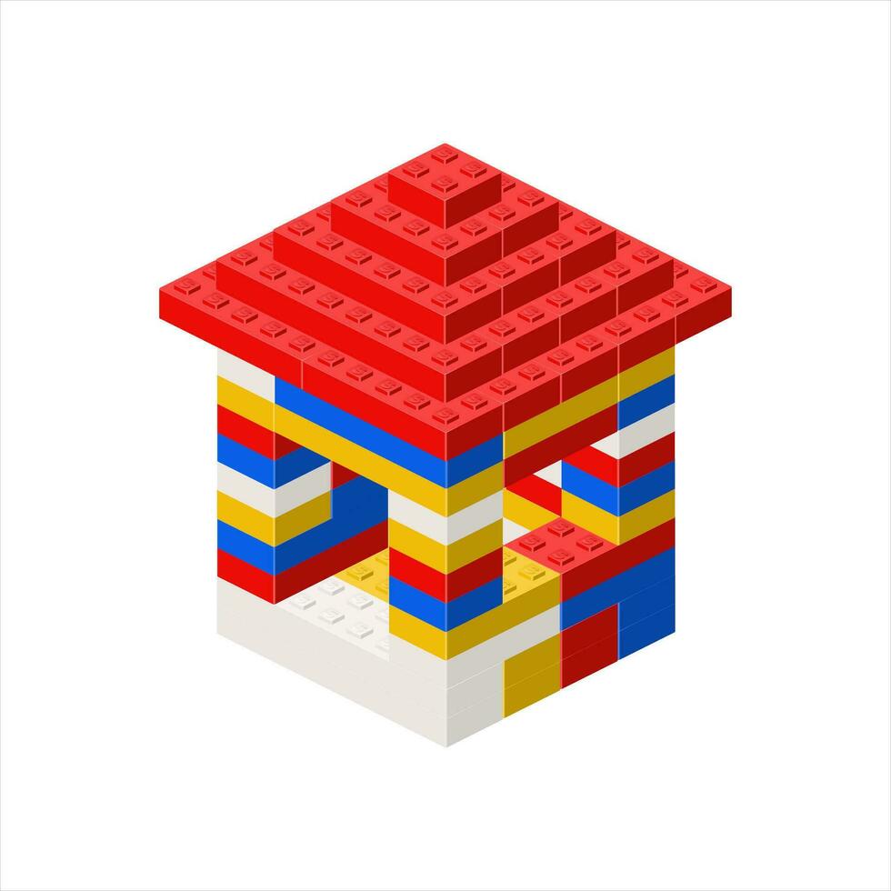 klein huis gemaakt van plastic blokken. vector