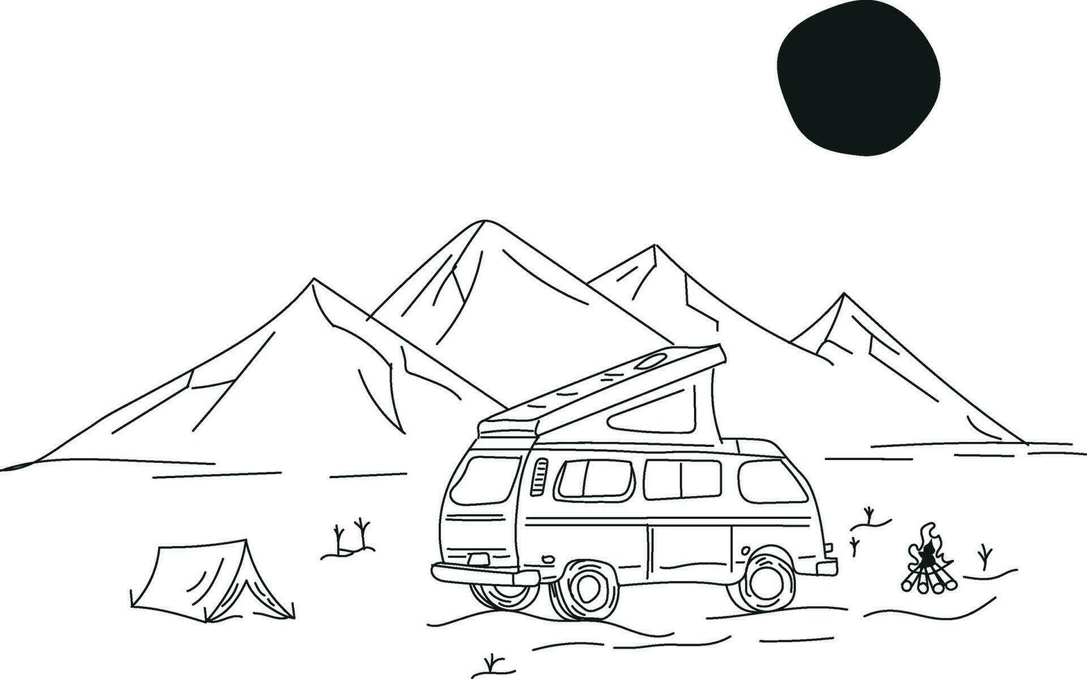busje op reis in de avontuur grafisch illustratie en camping tent vector