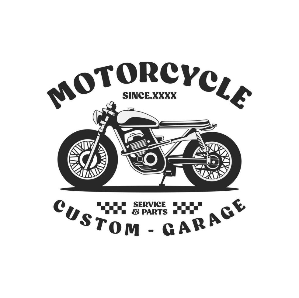 motorfiets Op maat garage illustratie, motorfiets onderhoud en onderdelen. wijnoogst Op maat motorfiets emblemen, etiketten, insignes, logo's, afdrukken, Sjablonen. vector