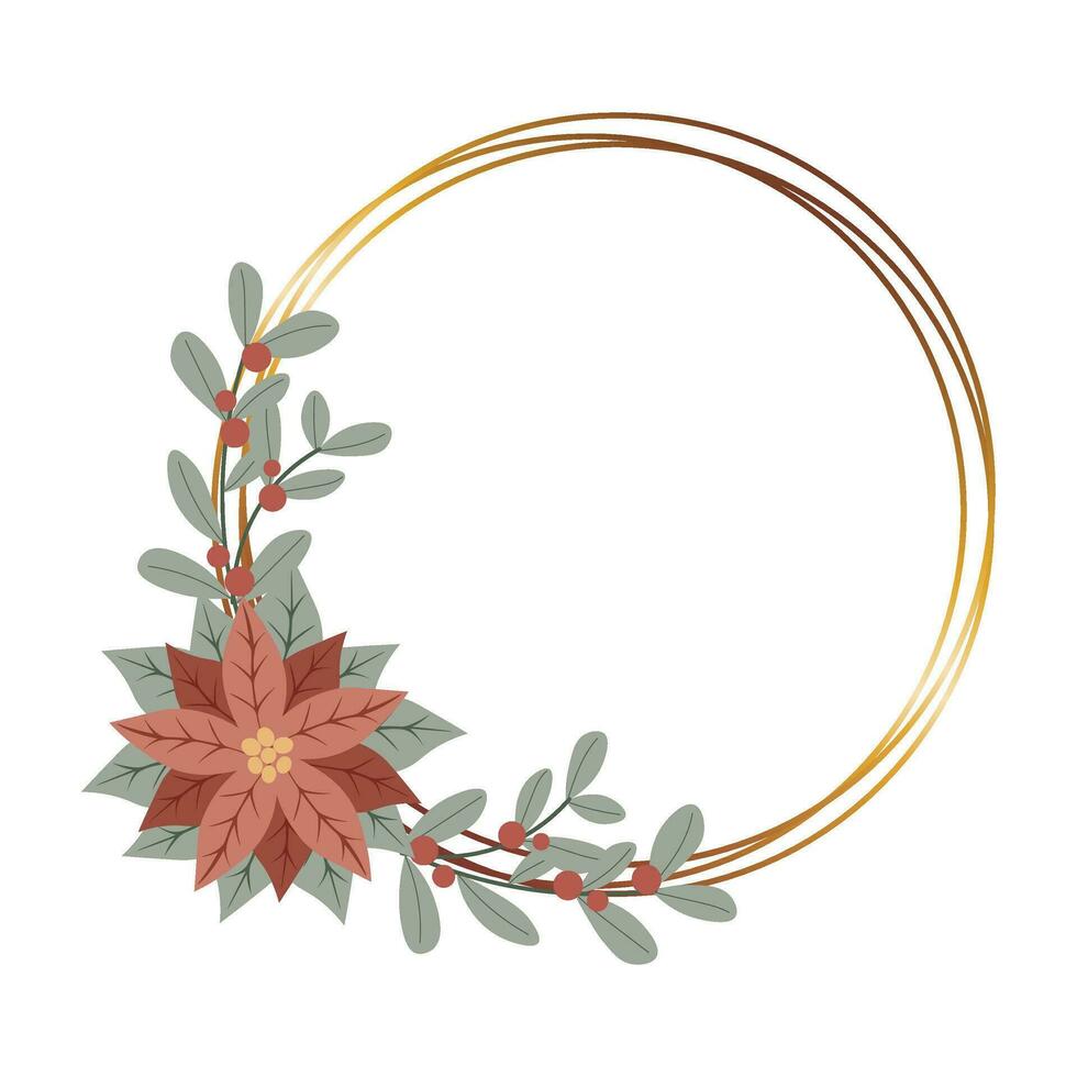 Kerstmis goud kader met rood kerstster bloem.ontwerp voor nieuw jaar en Kerstmis kaarten, scrapbooken, stickers, planner, uitnodigingen vector