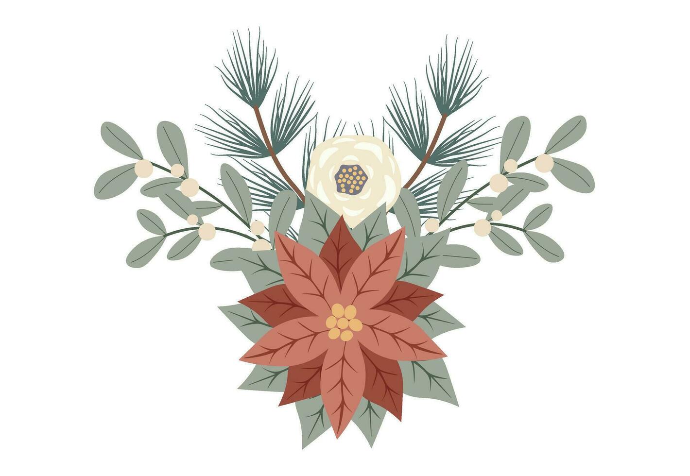 winter Kerstmis bloemen samenstelling met pancetta en rood bessen. ontwerp voor vakantie uitnodiging kaart, poster, banier, groet kaart, ansichtkaart vector