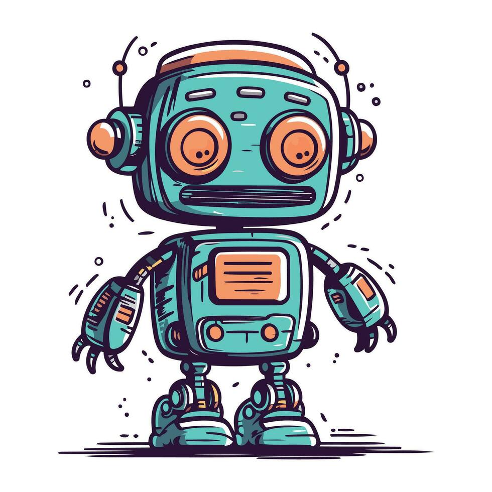 schattig tekenfilm robot. hand- getrokken vector illustratie. geïsoleerd Aan wit achtergrond.