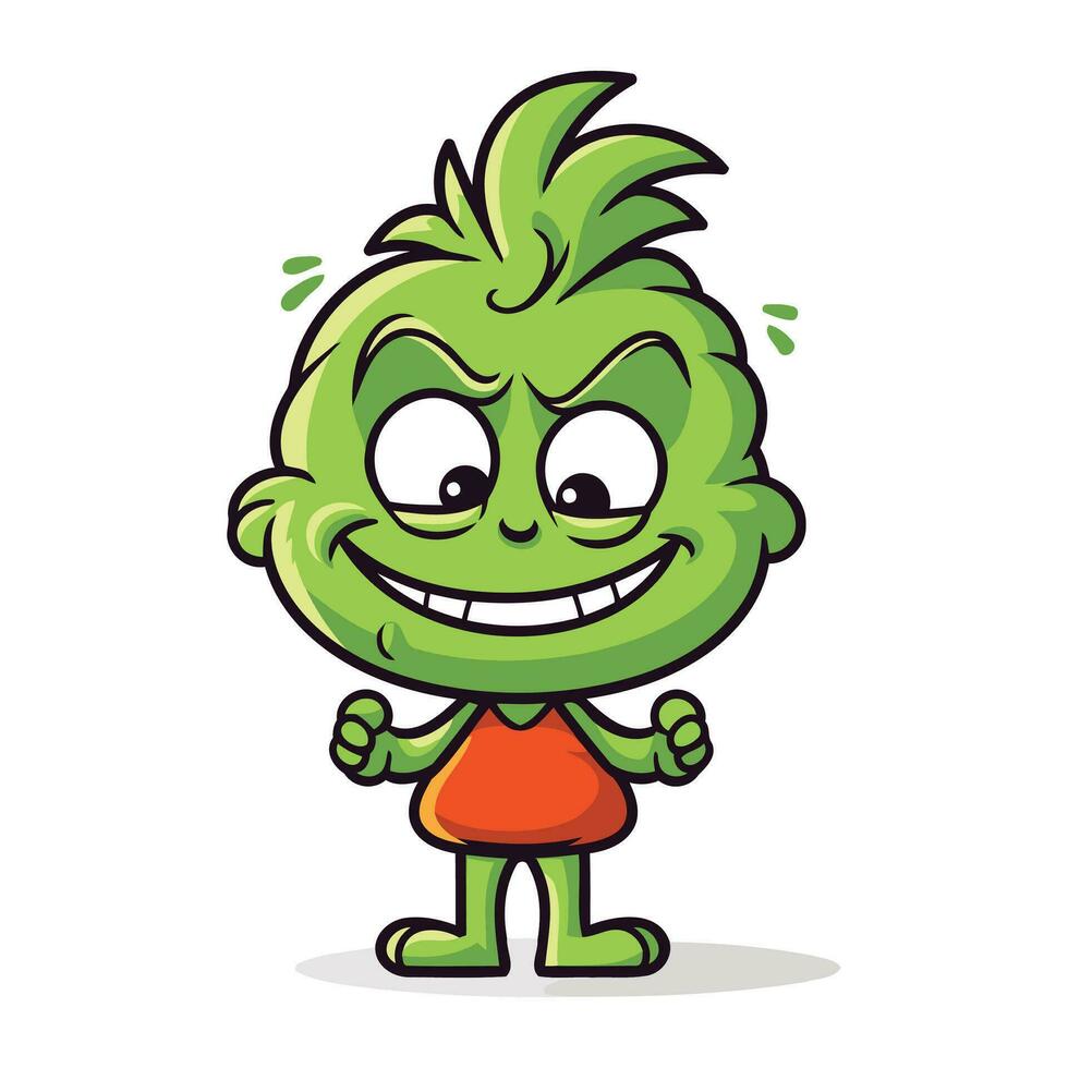 schattig groen monster karakter vector illustratie. tekenfilm monster mascotte ontwerp.