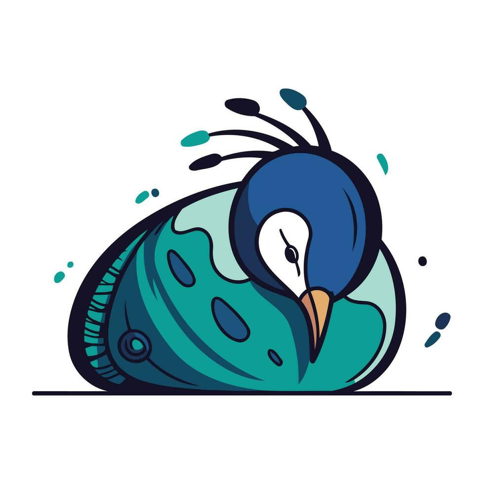 Pauw vector illustratie. schattig tekenfilm vogel met blauw veren.