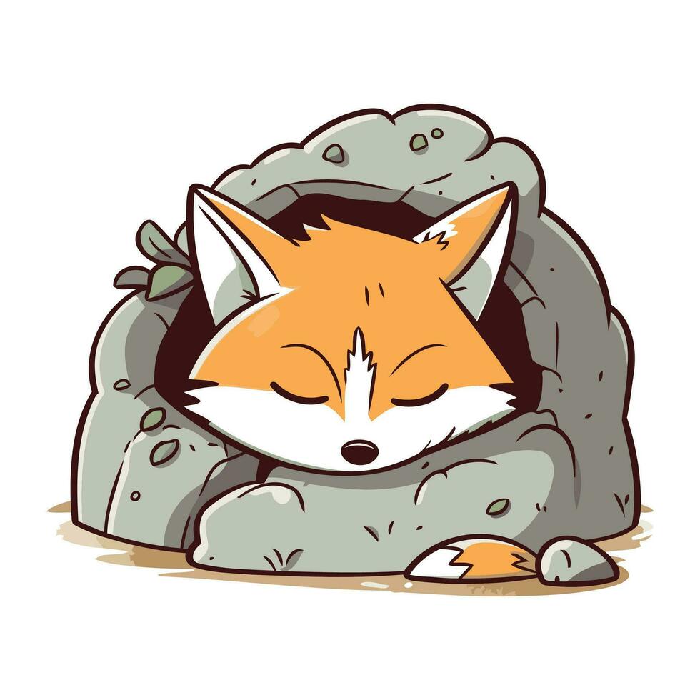 slapen vos in grot. schattig tekenfilm dier. vector illustratie.