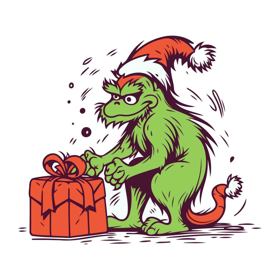 de kerstman claus met een geschenk. vector illustratie van een Kerstmis monster.