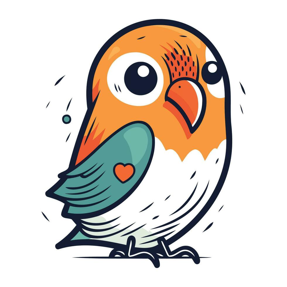 schattig tekenfilm vogel met hart Aan haar bek. vector illustratie.