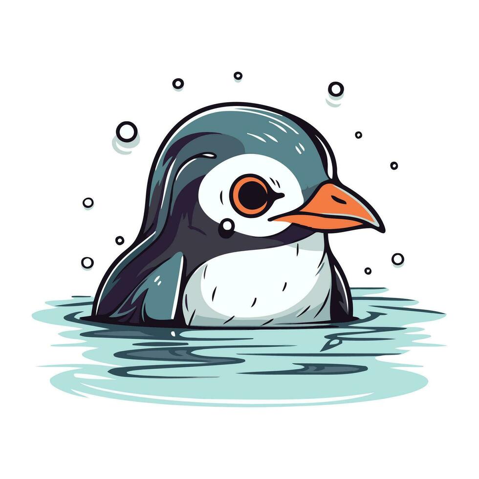 schattig pinguïn zwemmen in de water. vector tekenfilm illustratie.