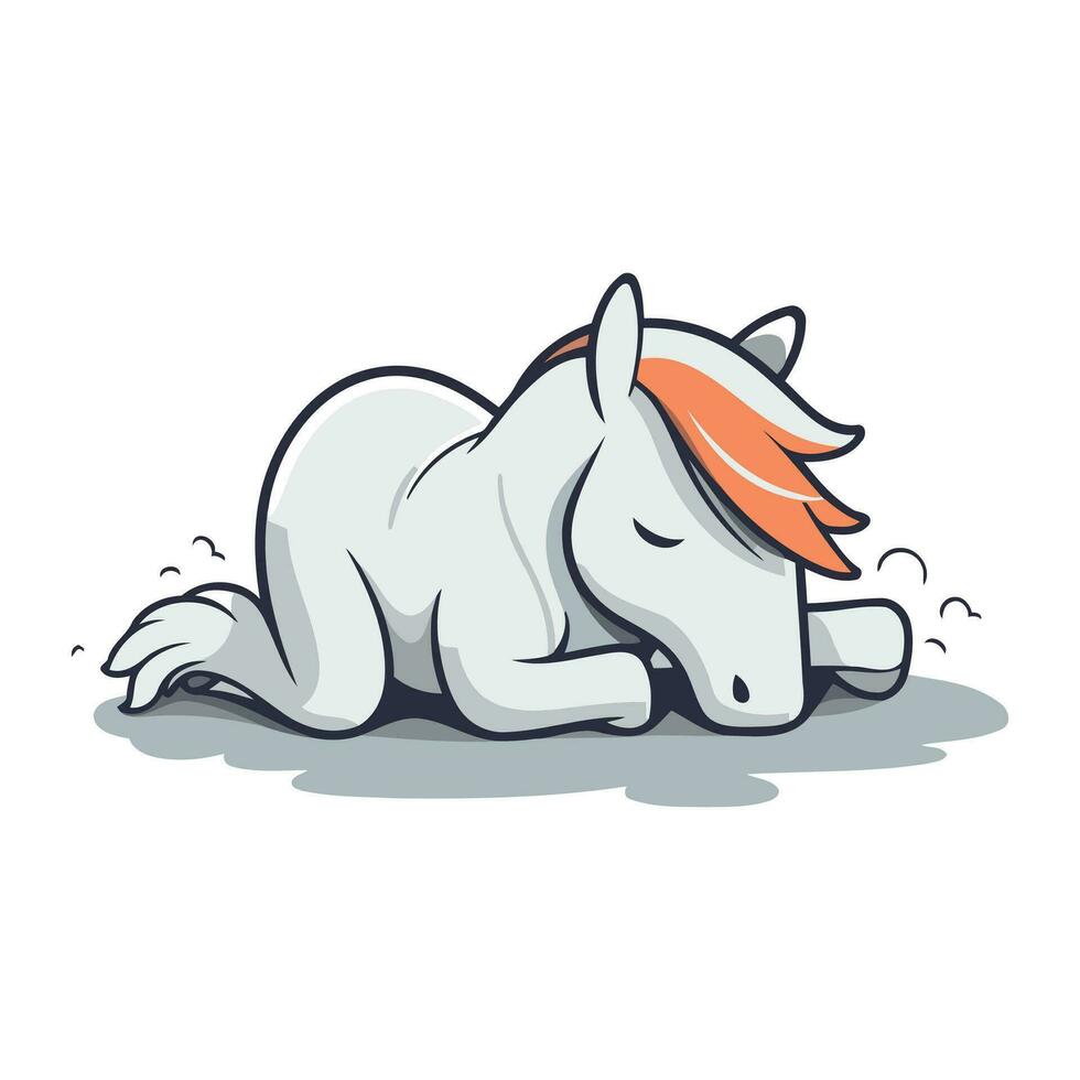schattig tekenfilm wit paard slapen Aan de grond. vector illustratie.