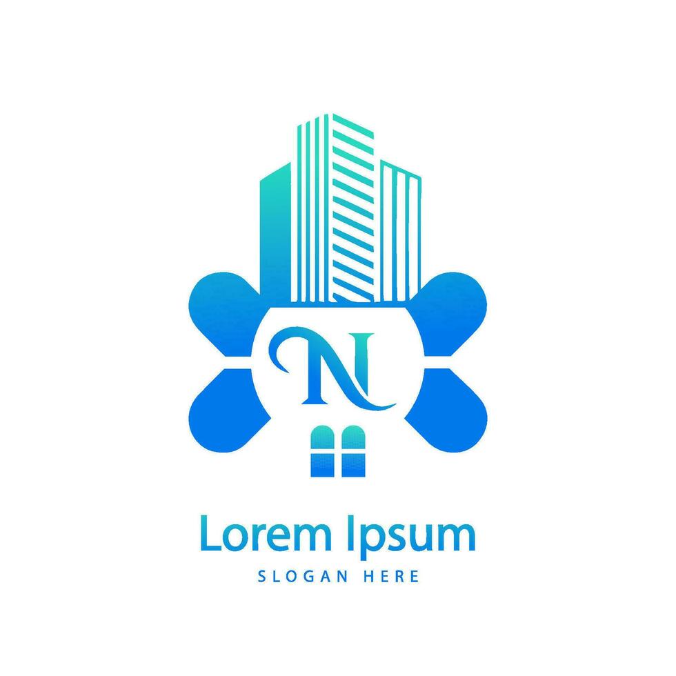 brief n appartementen eigendom en echt landgoed logo vector sjabloon