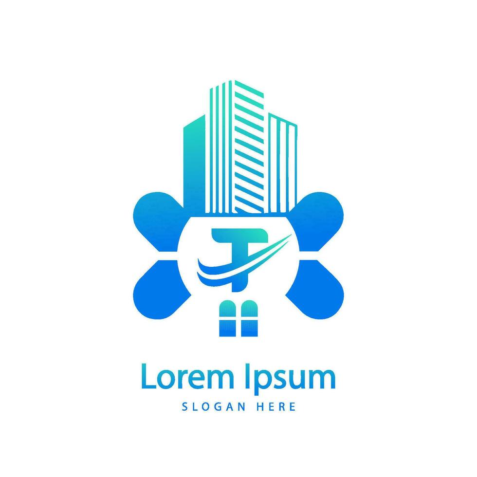 brief t appartementen eigendom en echt landgoed logo vector sjabloon