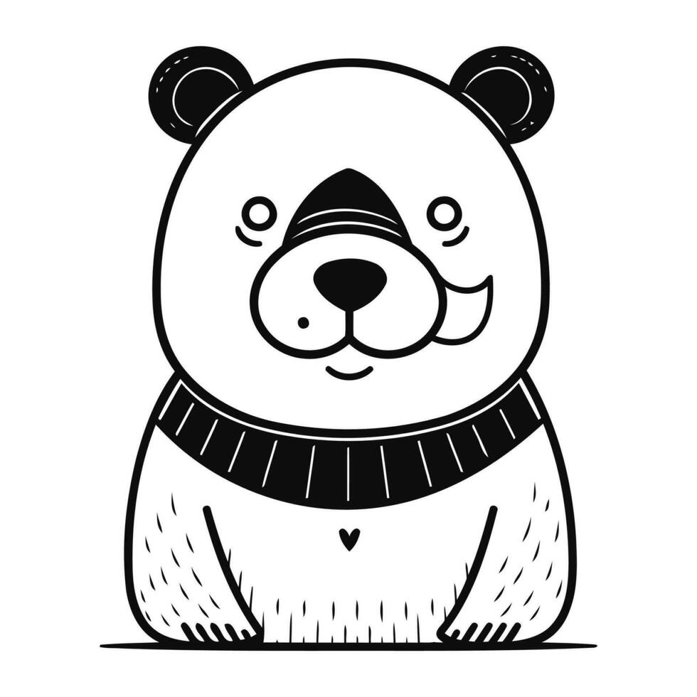 schattig beer dier tekenfilm vector illustratie grafisch ontwerp in zwart en wit