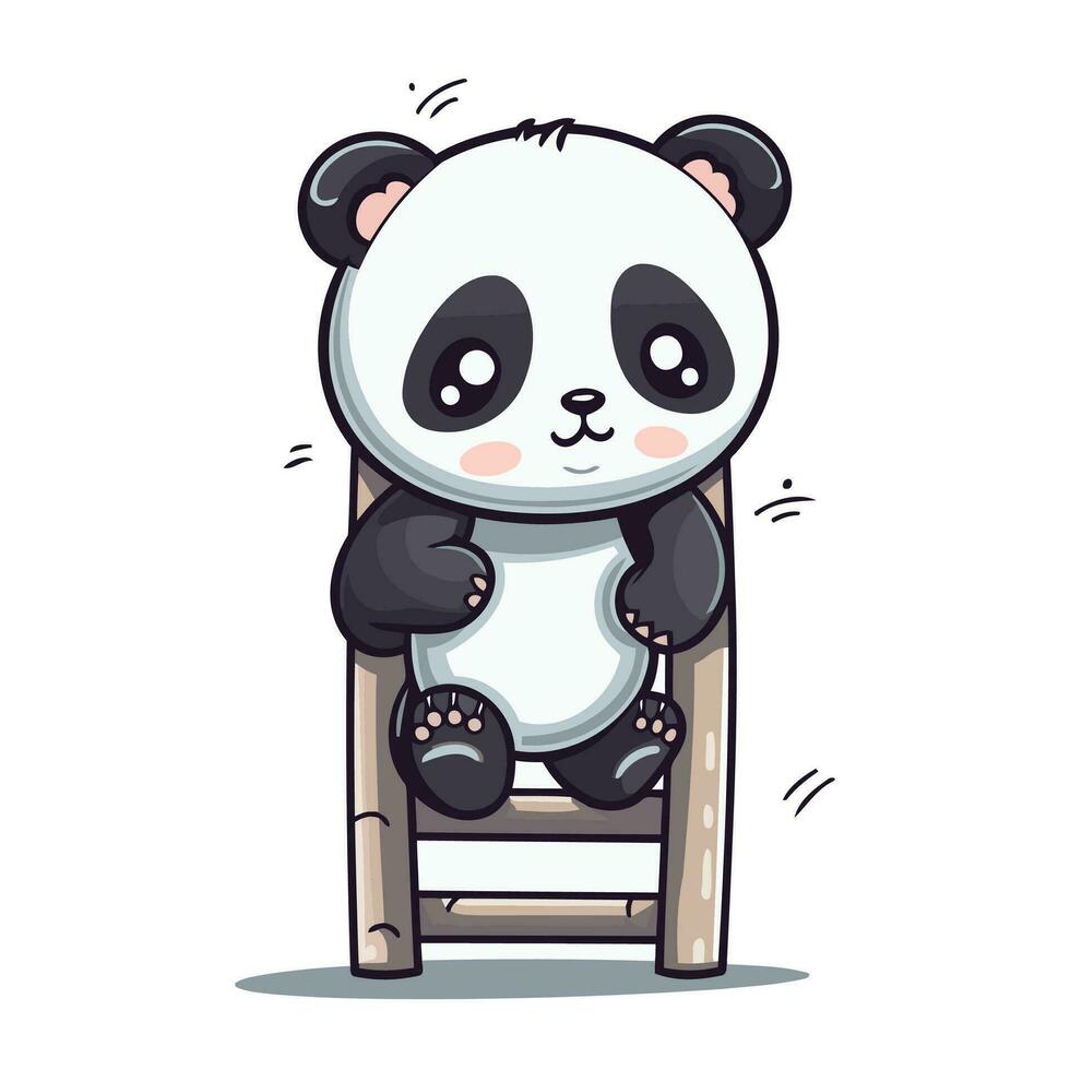 schattig tekenfilm panda zittend Aan houten stoel. vector illustratie.