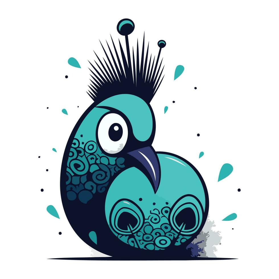 schattig vogel met bloemen ornament Aan zijn hoofd. vector illustratie.