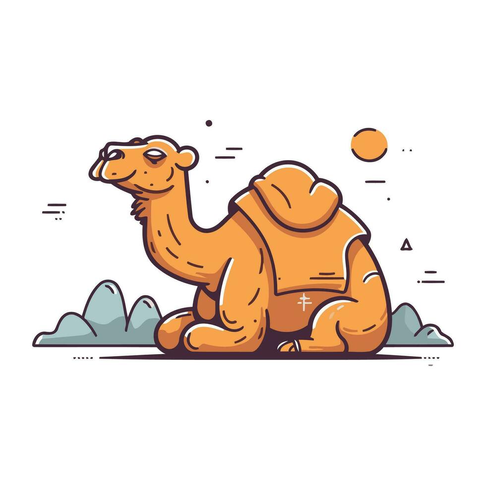 schattig kameel zittend Aan de grond. vector illustratie in lineair stijl.