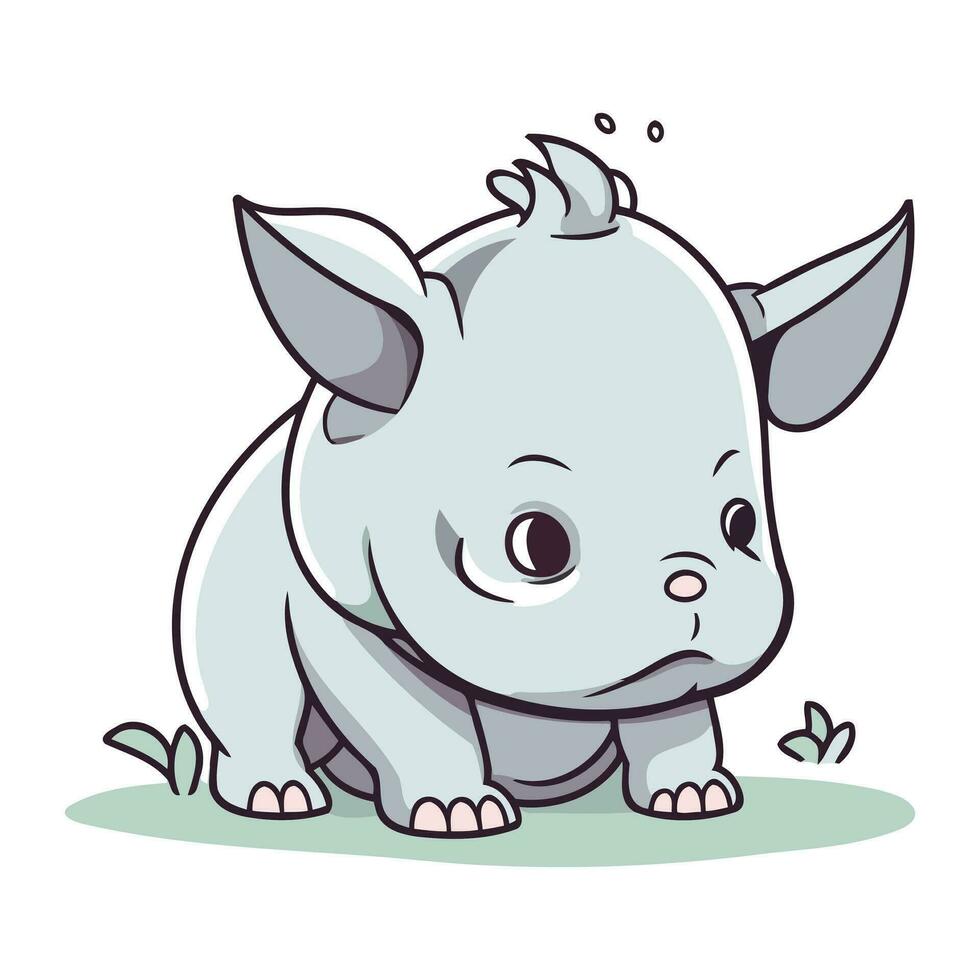 schattig neushoorn vector illustratie. tekenfilm dier karakter.