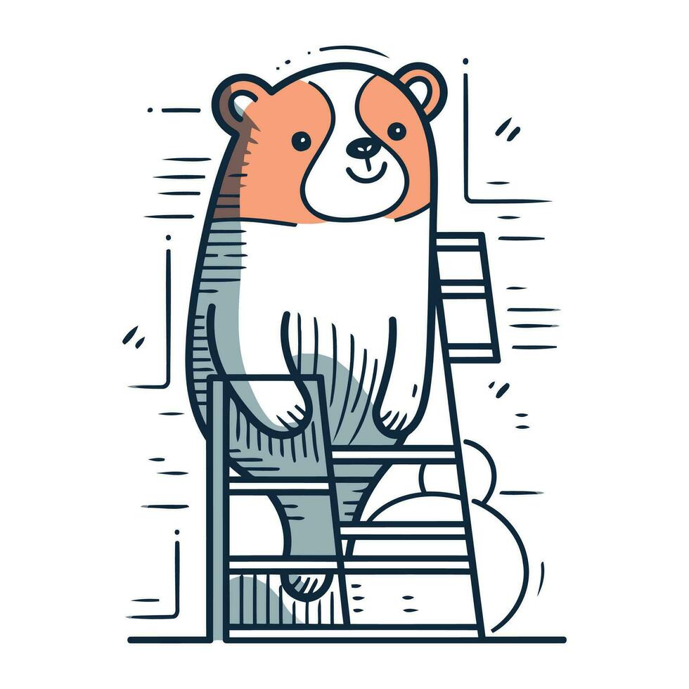 schattig panda zittend Aan de trapladder. vector illustratie.