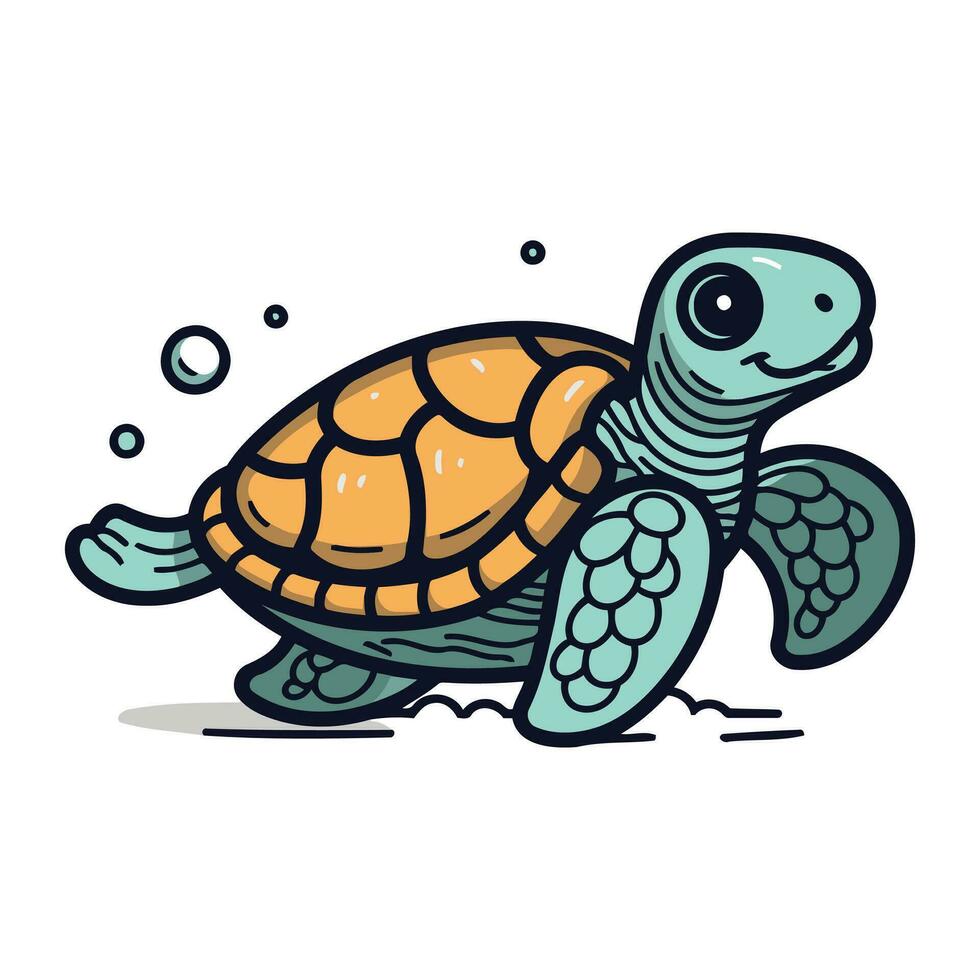 schattig tekenfilm zee schildpad. vector illustratie geïsoleerd Aan wit achtergrond.