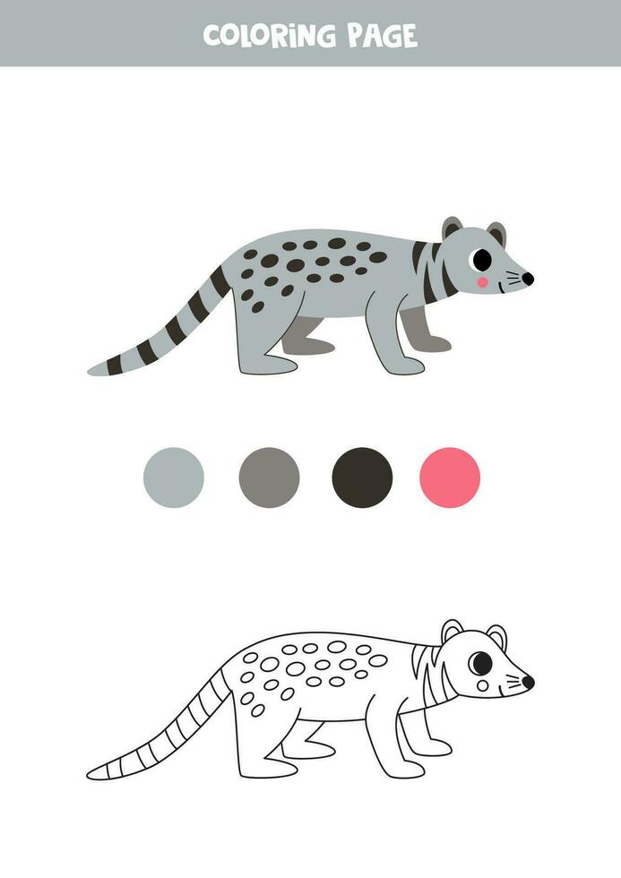 kleur schattig tekenfilm grijs civet. werkblad voor kinderen. vector