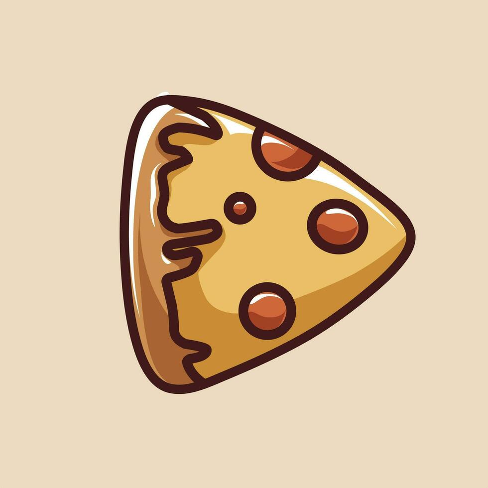 plak van pizza icoon met de vorm van een Speel knop en een beige achtergrond vector