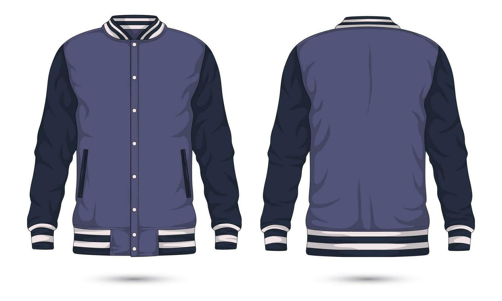 twee toon varsity jasje mockup voorkant en terug visie. vector illustratie