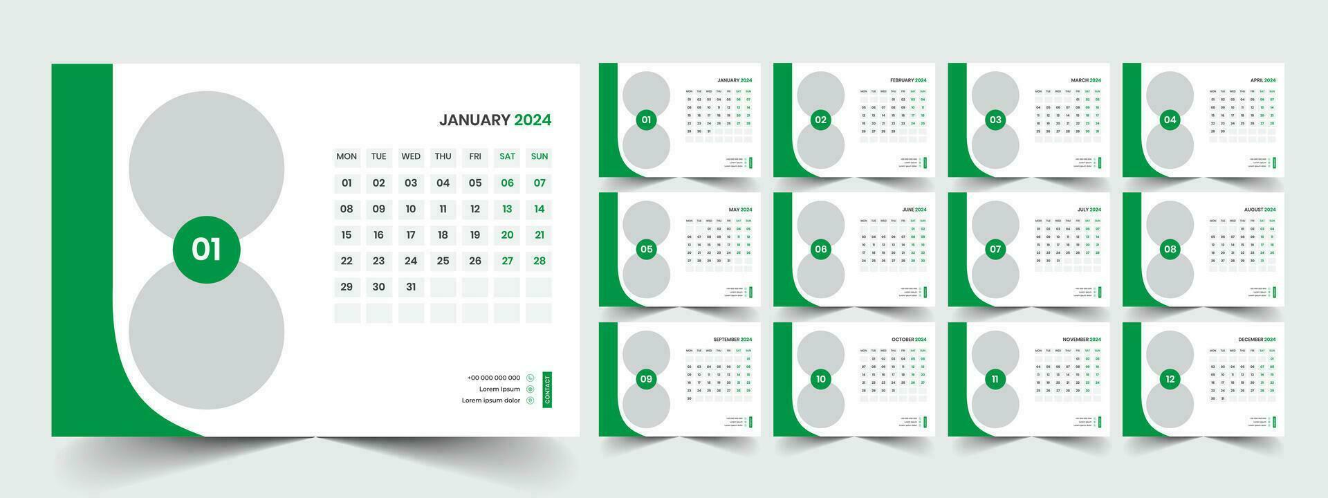 kalender 2024 ontwerper zakelijke sjabloon ontwerp set. week begint Aan maandag. sjabloon voor jaar- kalender 2024 vector