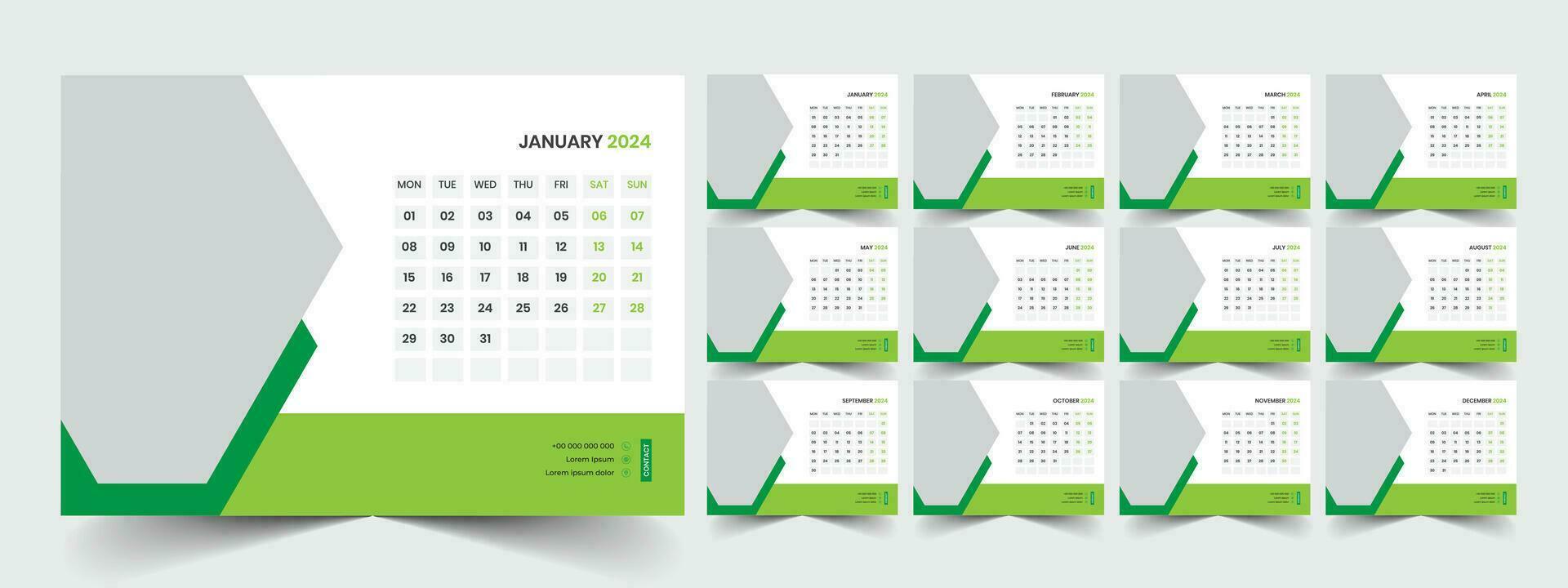 kalender 2024 ontwerper zakelijke sjabloon ontwerp set. week begint Aan maandag. sjabloon voor jaar- kalender 2024 vector