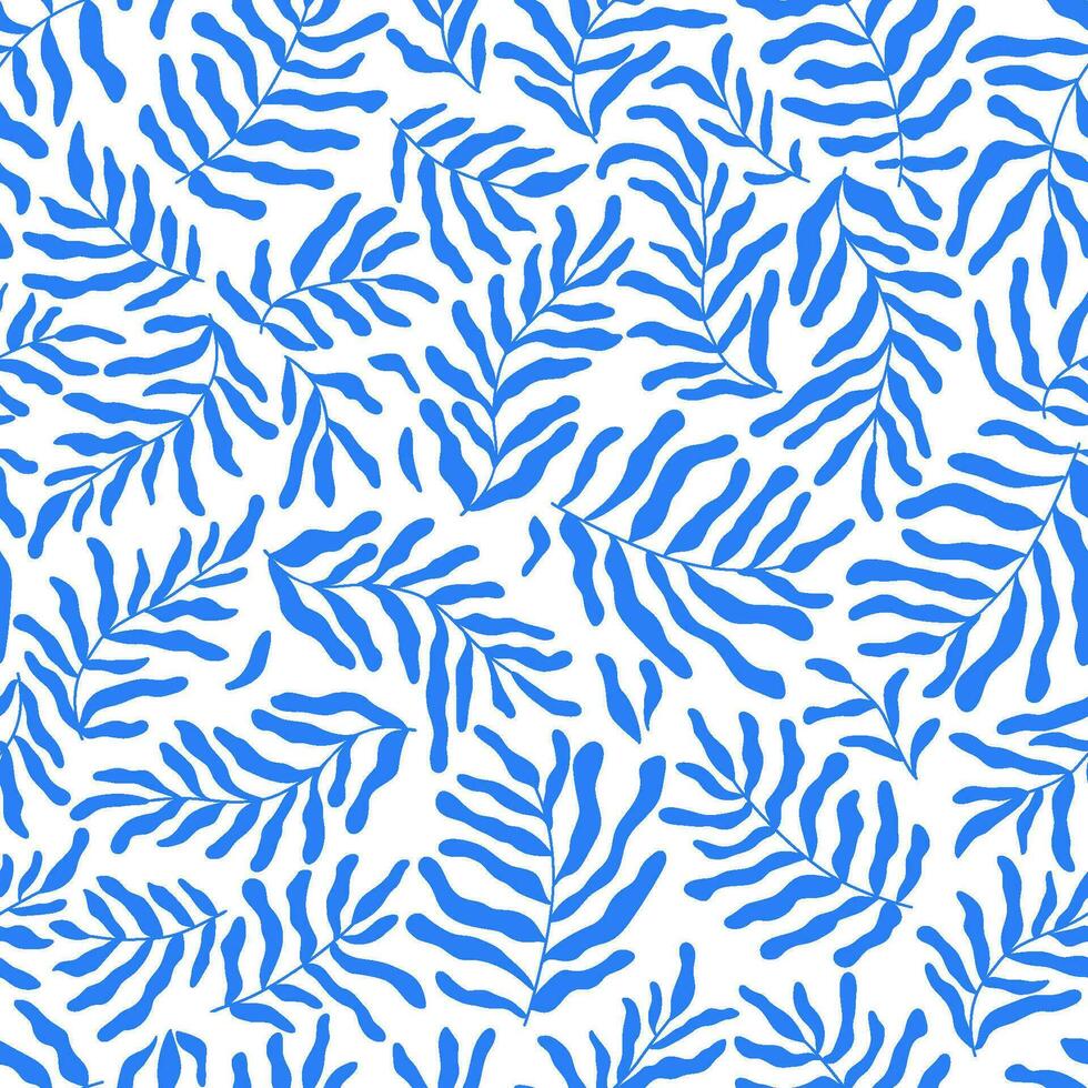 blauw matisse bloemen tropisch bladeren naadloos patroon. abstract bloemen herhaling achtergrond. vector blad vormen afdrukken, behang. zomer biologisch planten structuur voor textiel ontwerp, kleding stof. hedendaags kunst