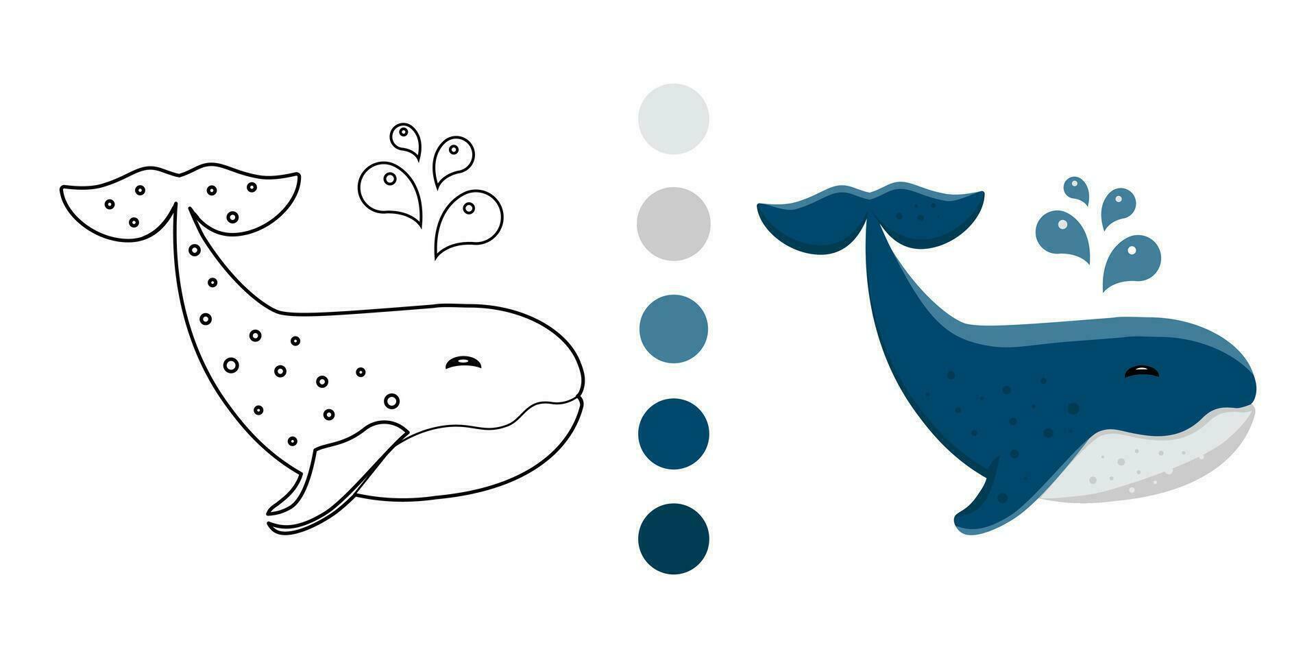 kinderen kleur bladzijde - blauw walvis. grappig klein. vector illustratie. geïsoleerd Aan wit achtergrond.