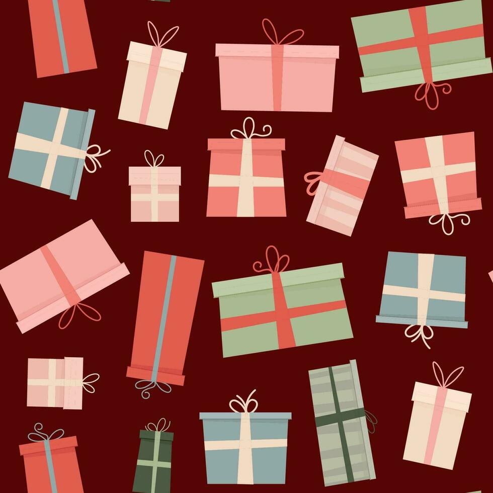 feestelijk nieuw jaar naadloos patroon van dozen met cadeaus vector